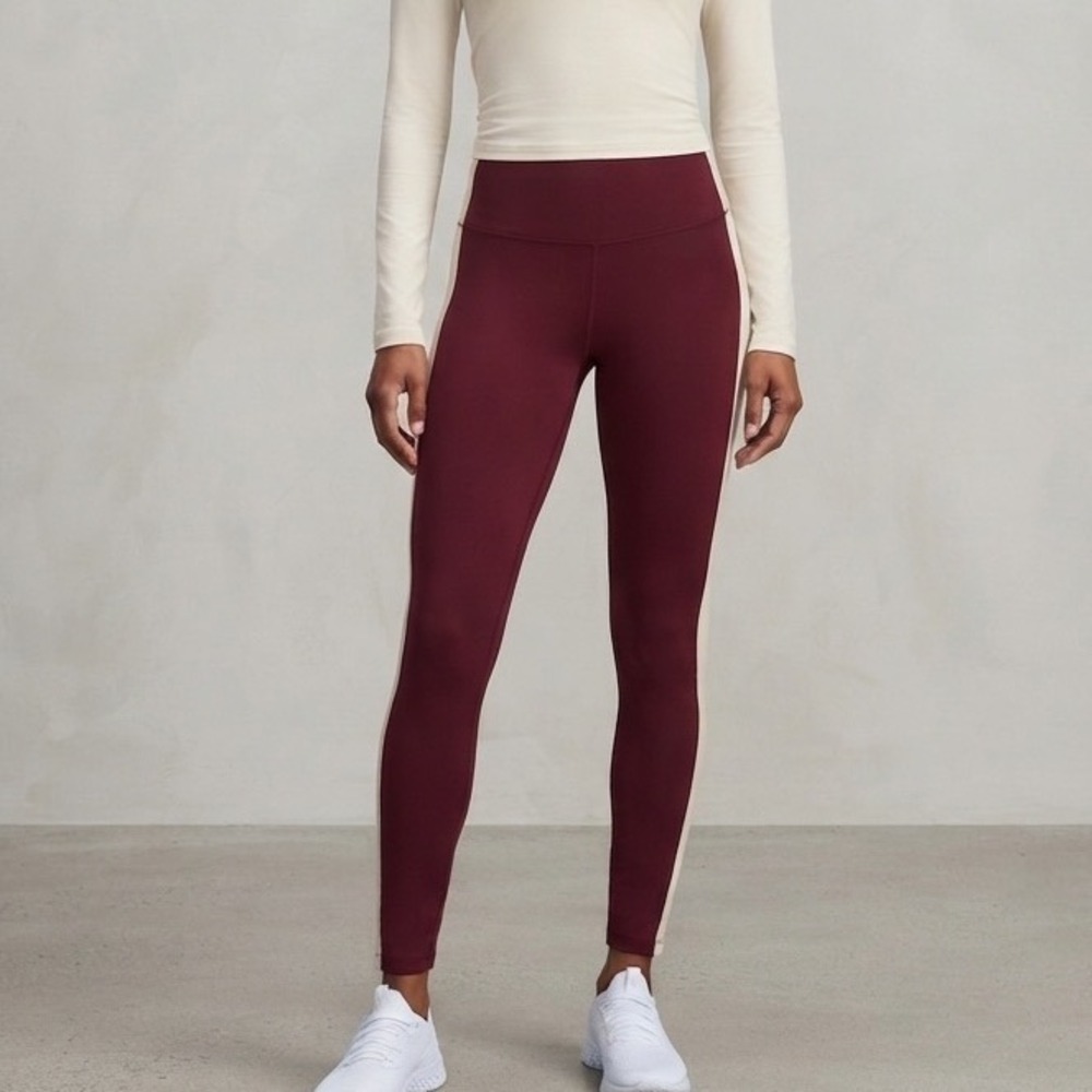 Splits59 Burgundy Leggings with Cream Side Stripe